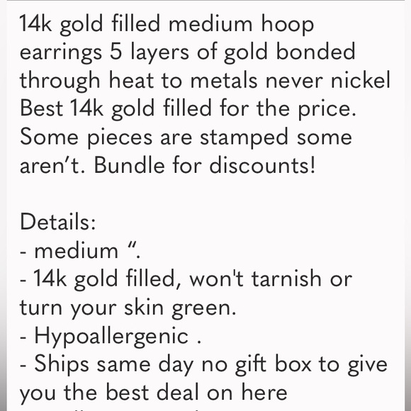 14k gold filled medium hoop earrings - Picture 2 of 6